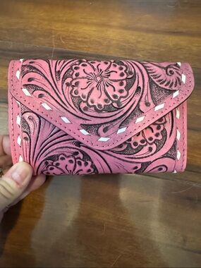 Source Unknown Pink Tooled Floral Leather Wallet